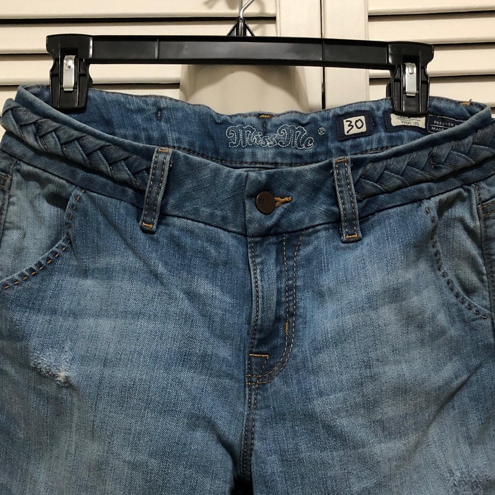 Miss Me Braided-Waist Light Blue Boyfriend Jeans